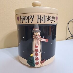 Vintage 2000s Certified International Snowman Cookie Jar Becca Barton Holiday